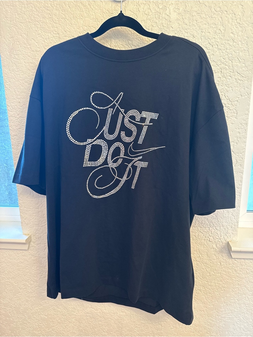 Nike Sportswear Black Glam Rhinestone "Just Do It" Script Small-Oversized Cotton - Picture 5 of 15
